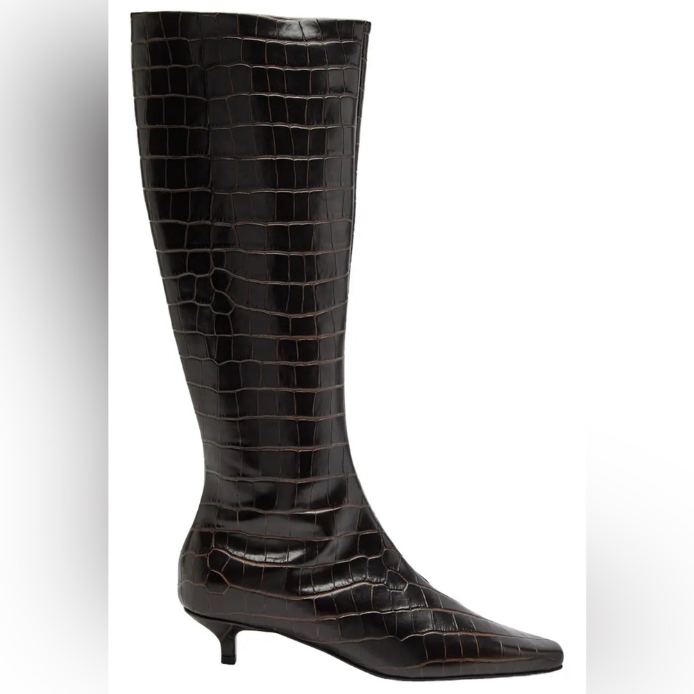 Toteme Brown Croc-Embossed Knee-High Boots